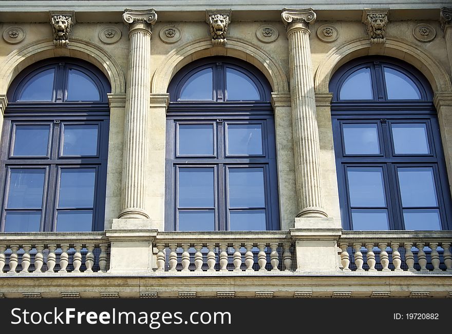 Windows with archways and colonnades, old architecture in Prague, raw. Windows with archways and colonnades, old architecture in Prague, raw