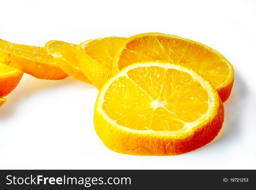 Six pieces orange isolated on the white background.