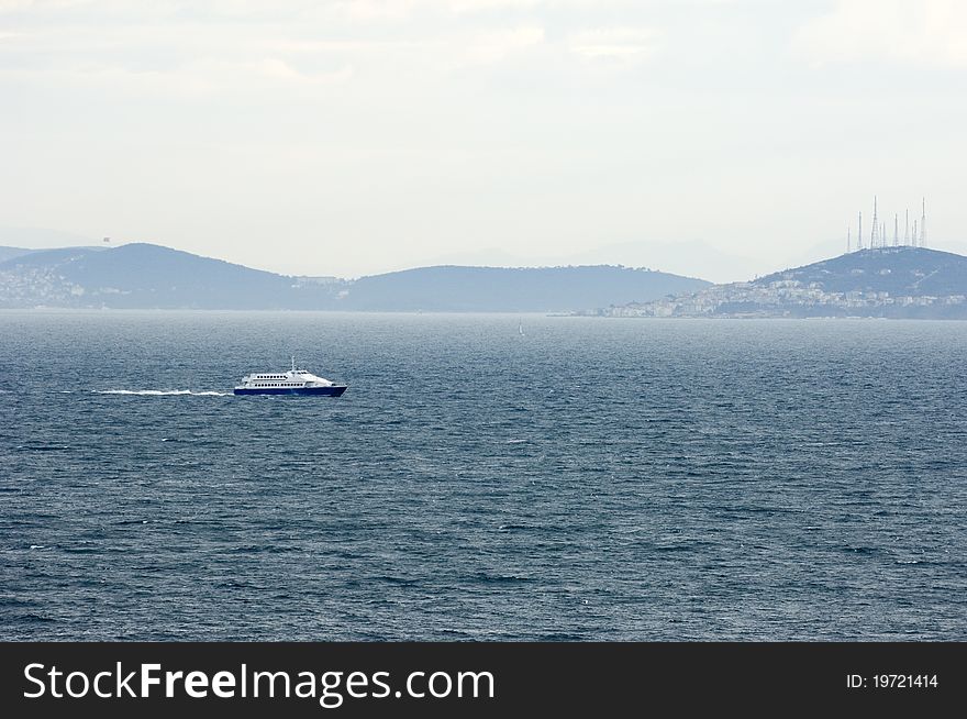 Marmara sea, Istanbul - Turkey Is seen behind the islands of Marmara. Marmara sea, Istanbul - Turkey Is seen behind the islands of Marmara.