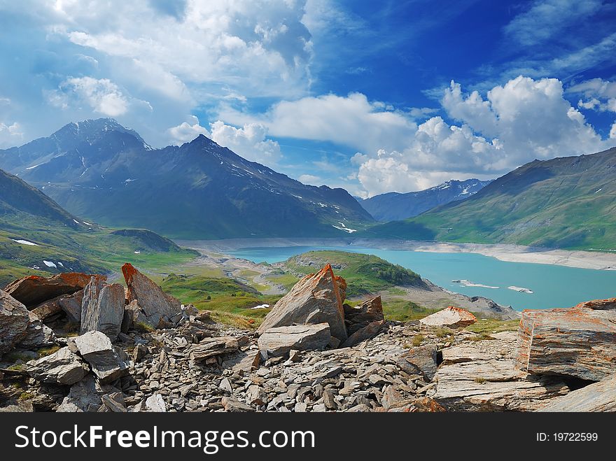 A view of the Mont-Cenis lake from the Varisello Fortress. A view of the Mont-Cenis lake from the Varisello Fortress