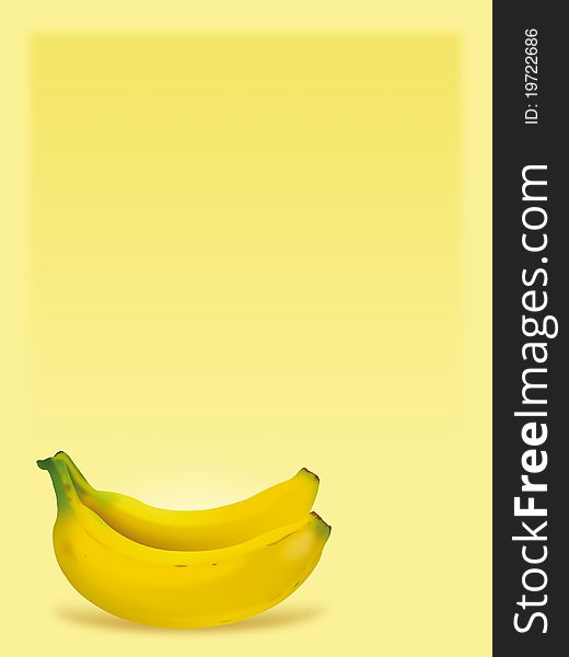 Two fresh and appetizer bananas in vertical yellow background. Two fresh and appetizer bananas in vertical yellow background