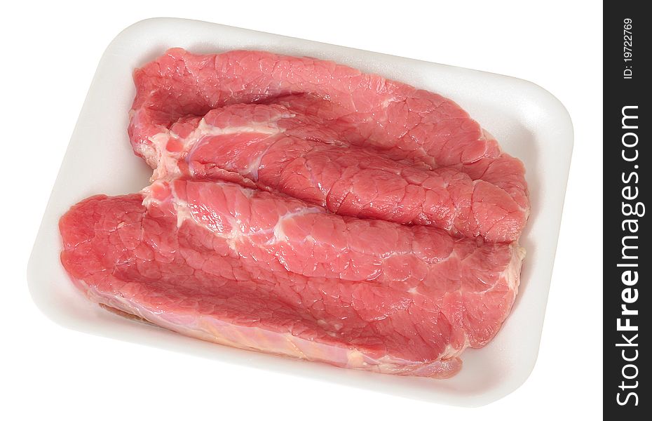 Raw slice of meat over white background. Raw slice of meat over white background.