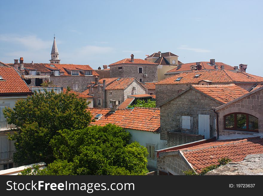 Rooftops in the old town of Budva, Montenegro