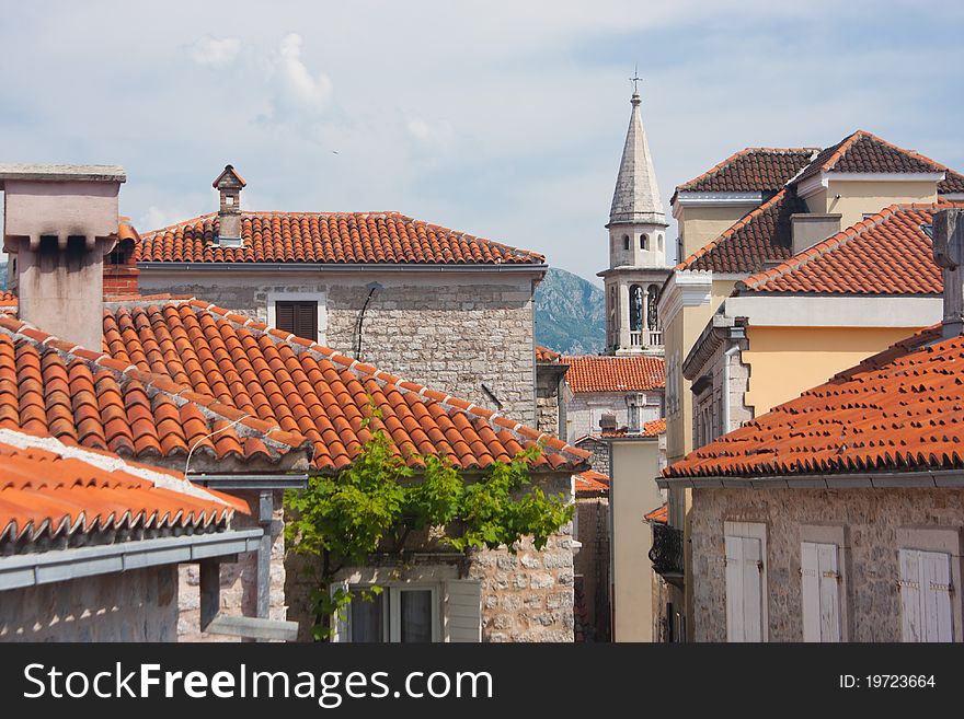 Rooftops in the old town of Budva, Montenegro