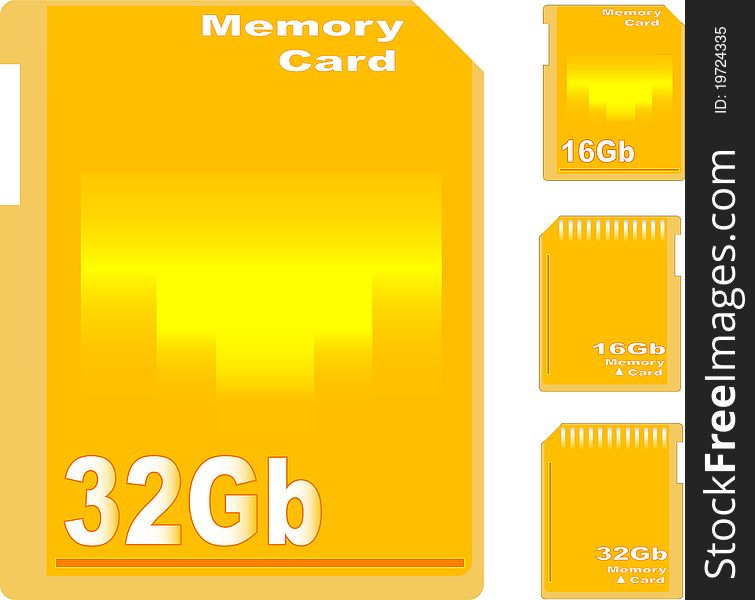 Set of golden memory card isolated