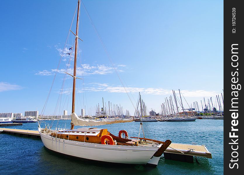 Wooden sailing boat in toulon harbour in france