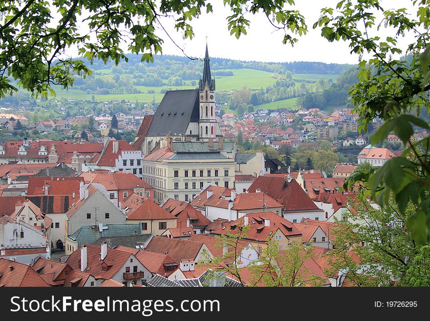 Panorama view, Spring season.View to world heritage castle of Cesky Krumlov.