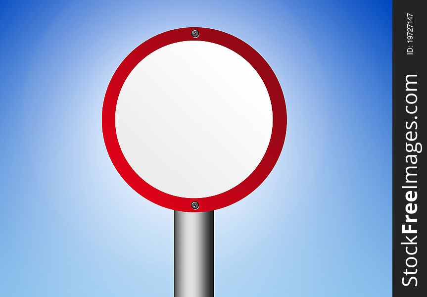 Red and white blank sign over blue background