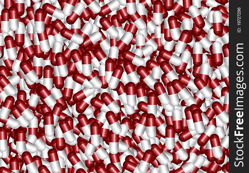 3d red and white pills illustration background
