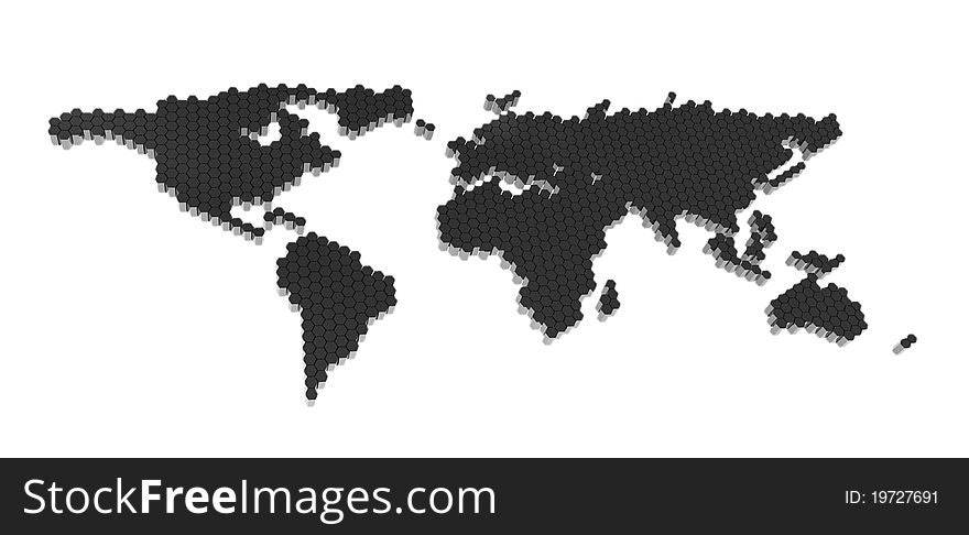 The black polygons map of the world isolate on a white. The black polygons map of the world isolate on a white