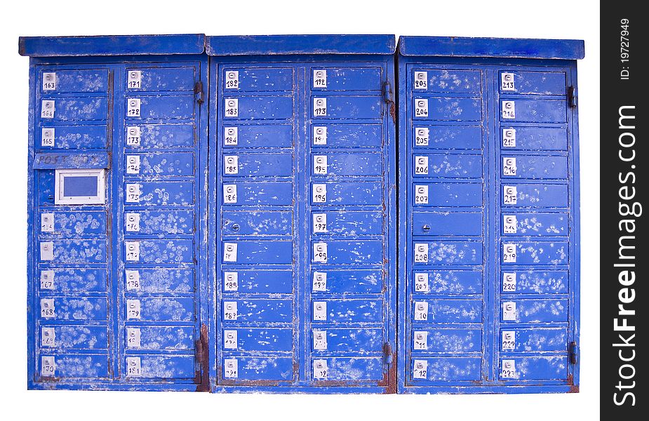 Old blue post boxes isolated on white. Old blue post boxes isolated on white