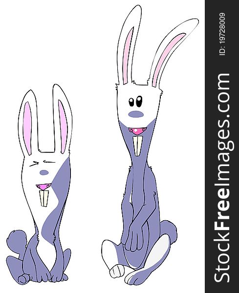 Cartoon illustration of two funny rabbits on a white background. Cartoon illustration of two funny rabbits on a white background.