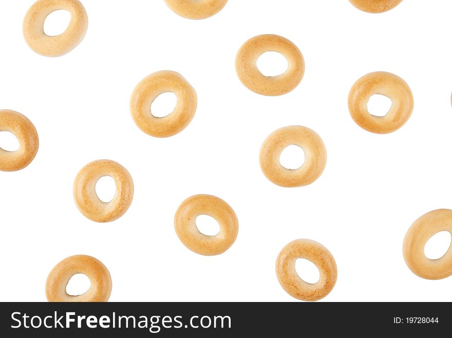 Sprinkled bagels on the white background.