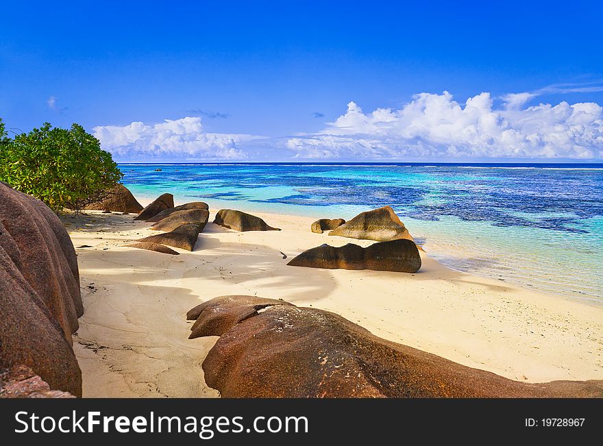 Beach Source d Argent at Seychelles