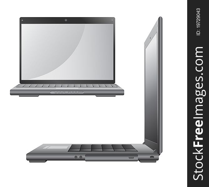 Laptop computer in two positions, isolated on a white background