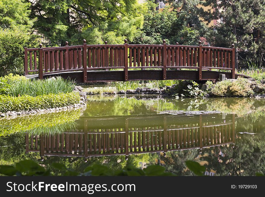 Bridge on a lake in botanical garden