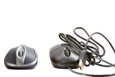 Wireless Mouse And Cable Mouse. Royalty Free Stock Photo