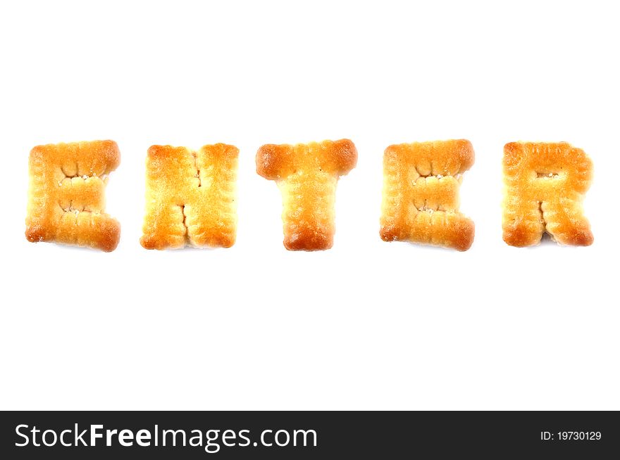 Biscuits letters. Words OUT isolated on the white background