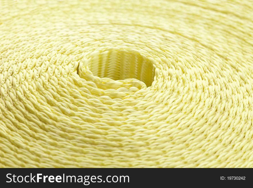 Close-up of a furled yellow slackline