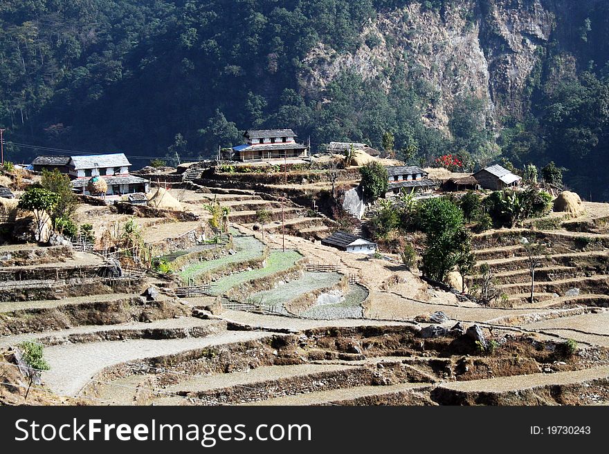 A himalayan village along the annapurna trekking in nepal