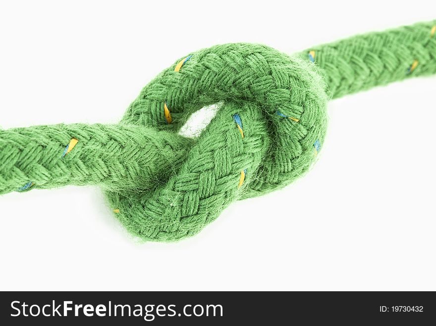 A burl in a green rope on white background