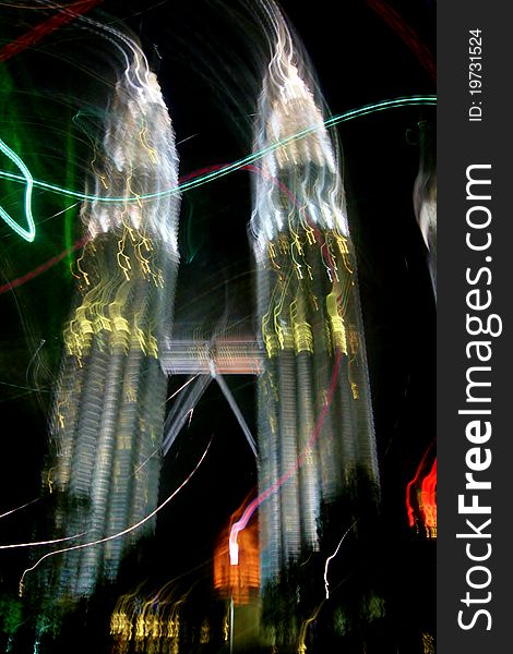 Blurred images of the Petronas towers at night. Blurred images of the Petronas towers at night