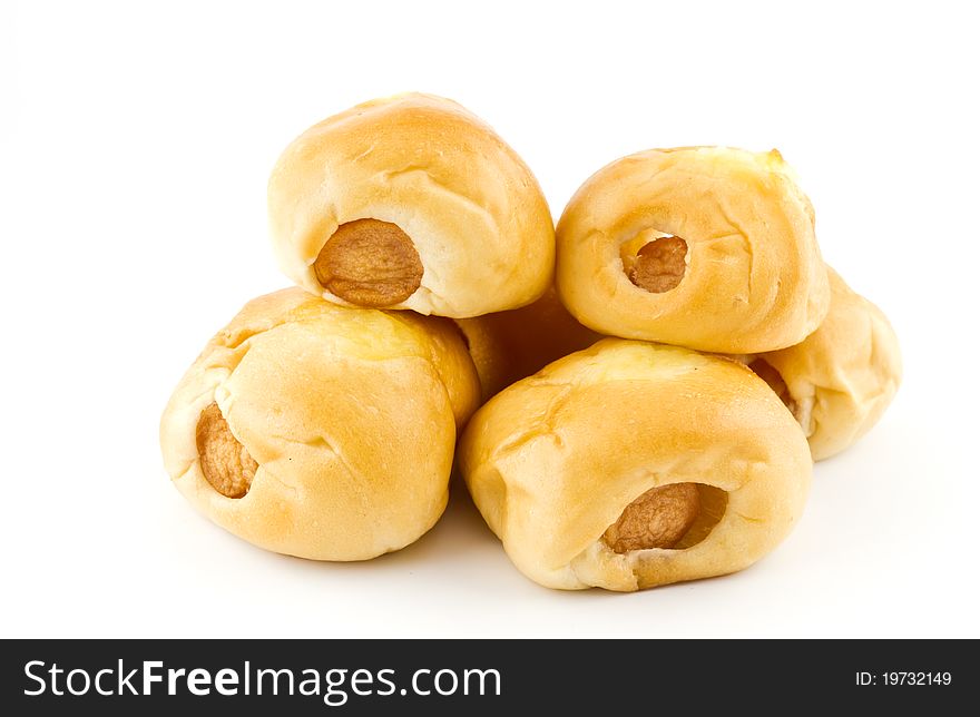 Sausage bread isolated on white background