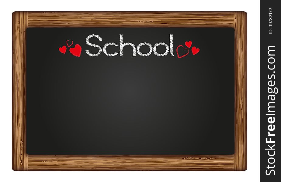 Blackboard with the words school and red hearts