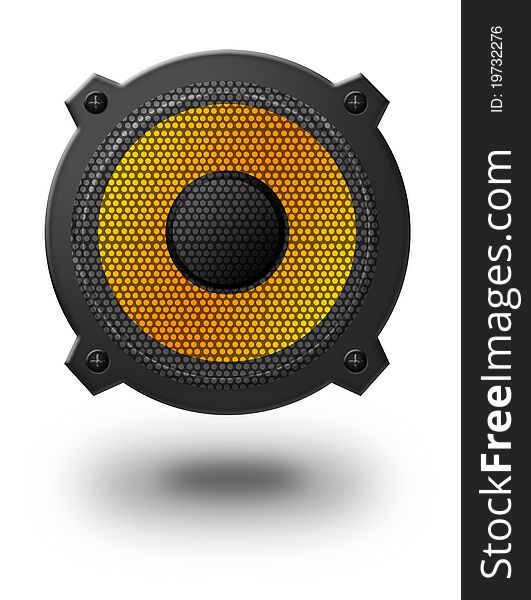 Black and yellow speaker with shadow over white background. Black and yellow speaker with shadow over white background