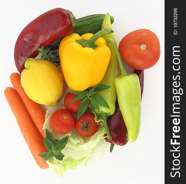 Various healthy vegetables isolated on white background