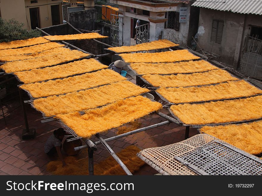 Vermicelli noodles drying in the sun. Vermicelli noodles drying in the sun