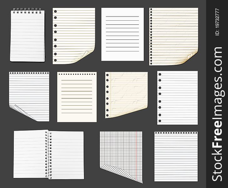 Set of Paper Items isolated on black