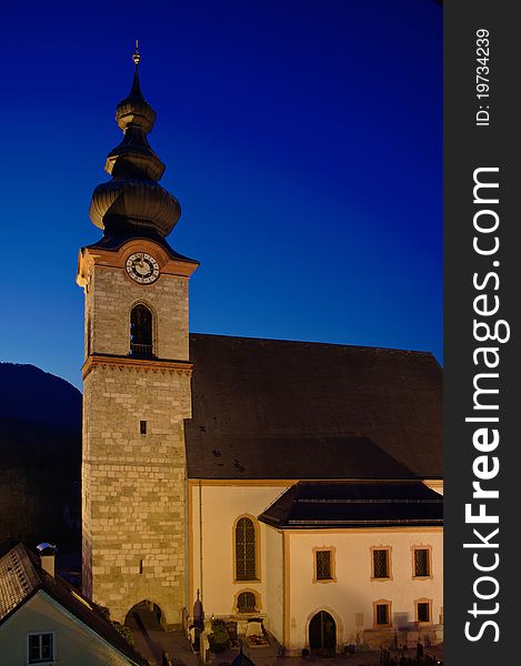 The Church in the Alps at night
