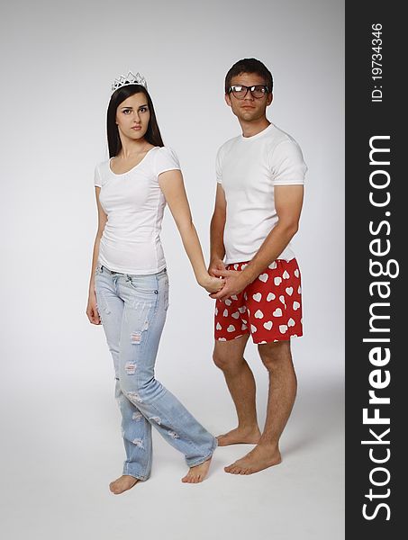 Portrait of a young crazy couple in studio. Portrait of a young crazy couple in studio