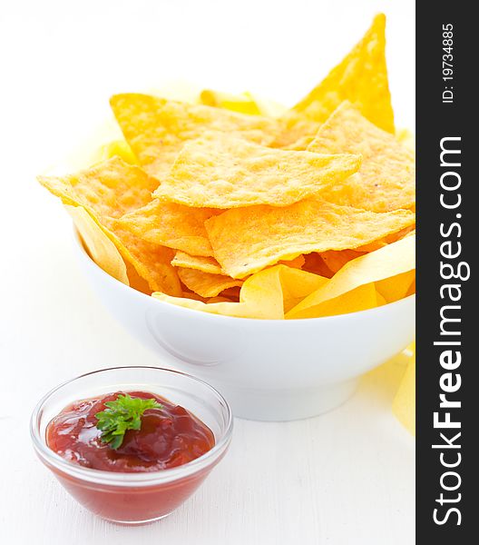 Fresh hot salsa and nachos