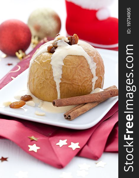 Fresh baked apple with raisin for christmas