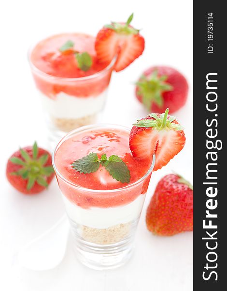 Fresh strawberry dessert with joghurt