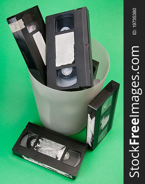 Video Tapes In Trash Can With Path