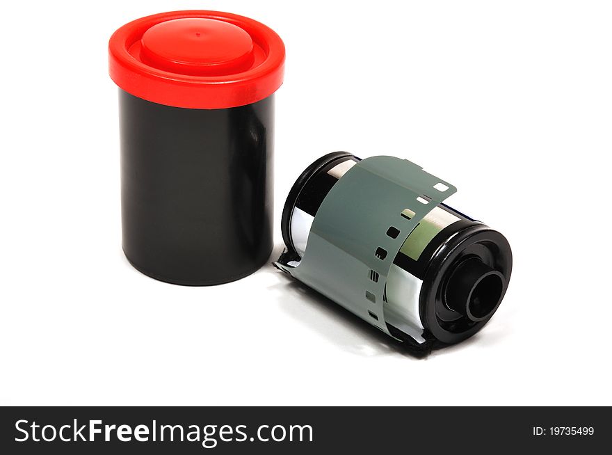 Photo film in cartridge, isolated on a white background