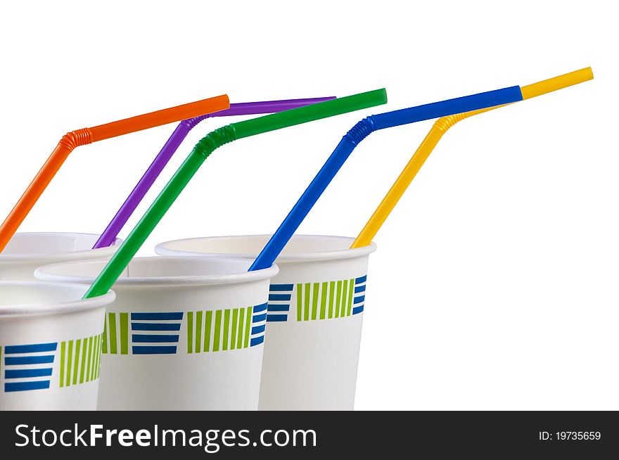 Paper disposable cups with colored tubes.