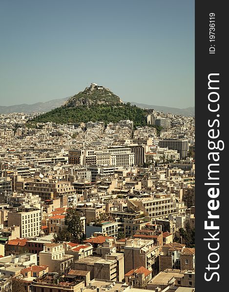 View of Lycabettus Hill from the Acropolis. View of Lycabettus Hill from the Acropolis.