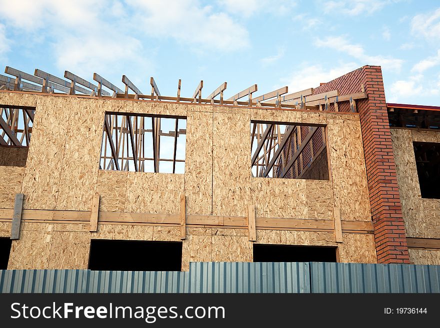 Second floor and roof of a new house during construction. Second floor and roof of a new house during construction