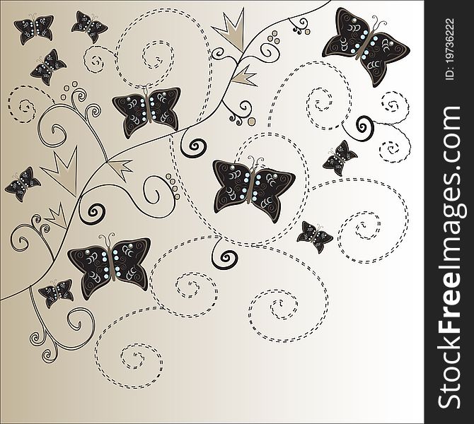 Elegant floral vintage background with butterflies. Vector eps10 illustration