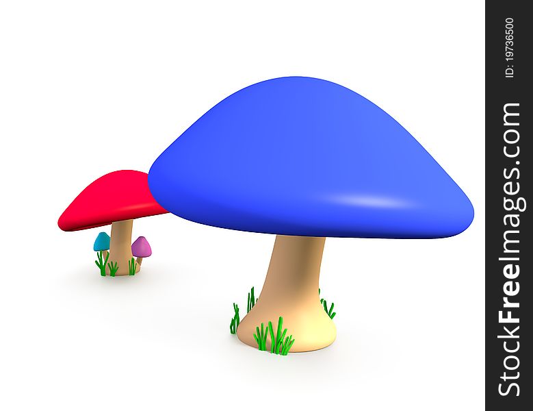 3D rendered Mushrooms depicting a father mother and two children. 3D rendered Mushrooms depicting a father mother and two children.