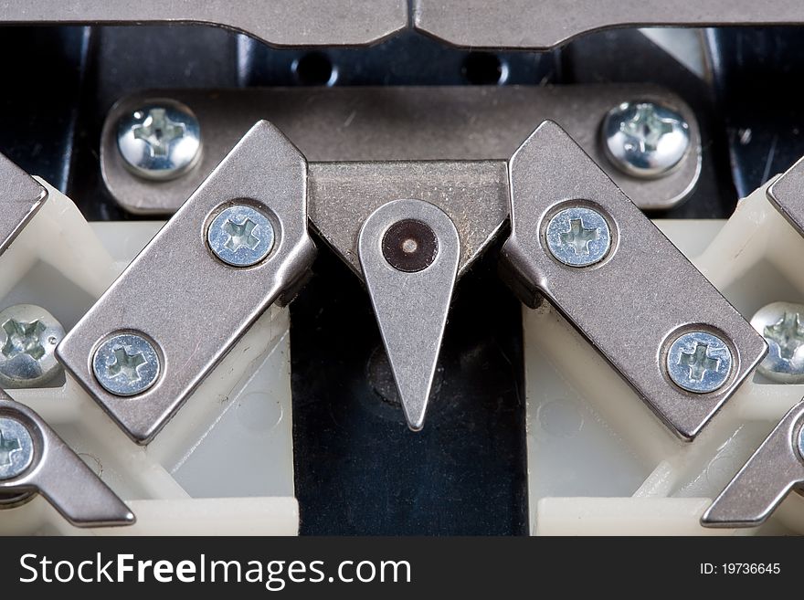 Simple steel and plastic mechanism closeup