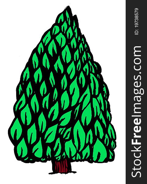 Line illustration of a tree with color. Line illustration of a tree with color