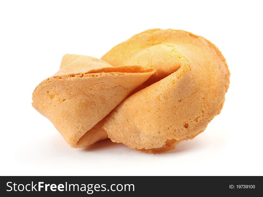 Two piece of fortune cookie isolated on white background.