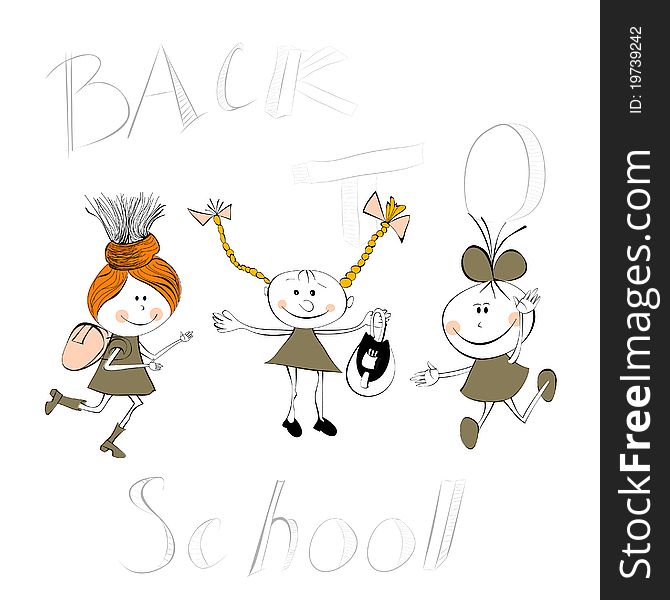 Back to school, Illustration of three girl