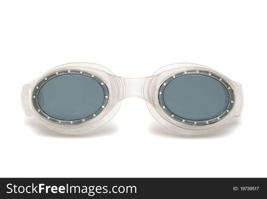 Gray goggles for swim on white background