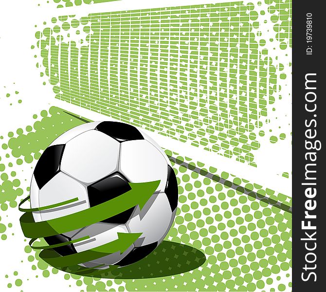 Illustration, soccer ball on abstract green background